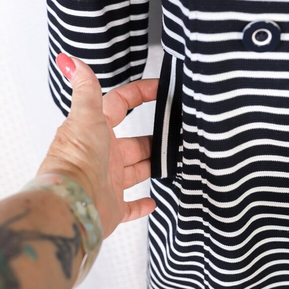 Cabi Size S blue/white stripe lightweight fitted nautical-themed jacket/trenchco - Picture 7 of 14